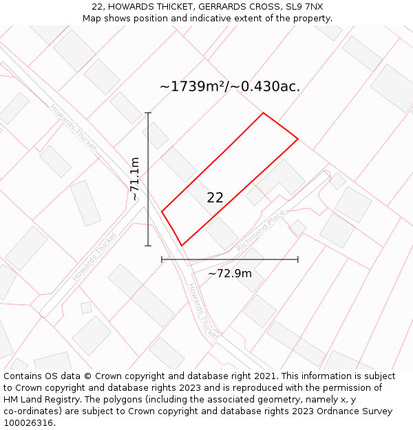 22, HOWARDS THICKET, GERRARDS CROSS, SL9 7NX: Plot and title map