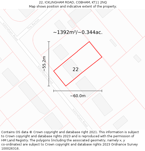 22, ICKLINGHAM ROAD, COBHAM, KT11 2NQ: Plot and title map