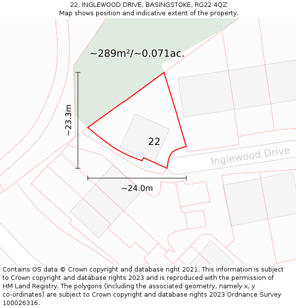 22, INGLEWOOD DRIVE, BASINGSTOKE, RG22 4QZ: Plot and title map