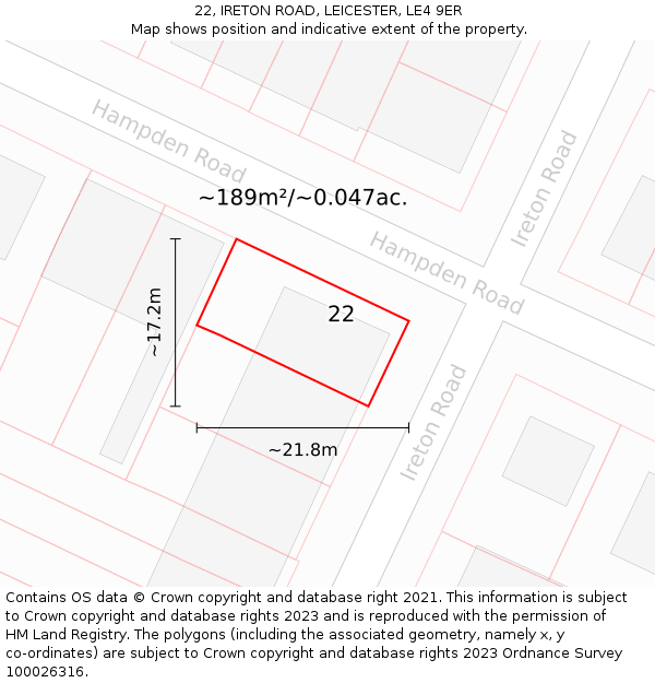 22, IRETON ROAD, LEICESTER, LE4 9ER: Plot and title map