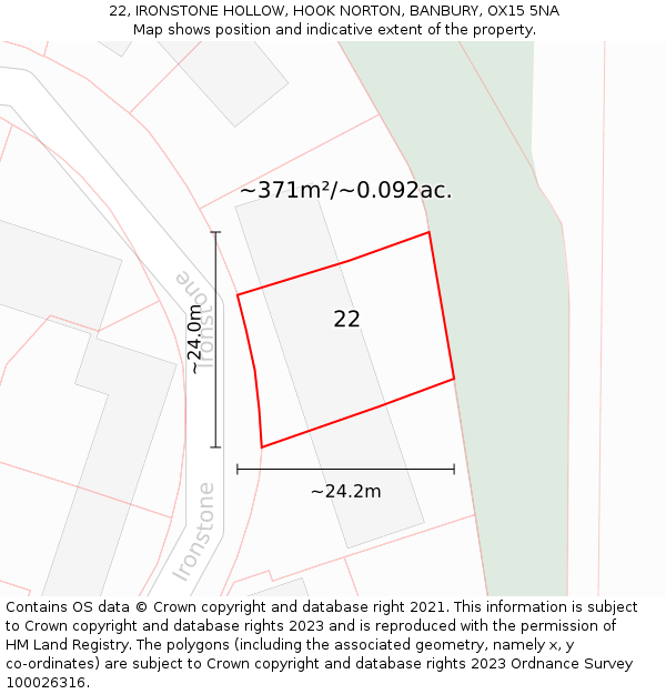 22, IRONSTONE HOLLOW, HOOK NORTON, BANBURY, OX15 5NA: Plot and title map