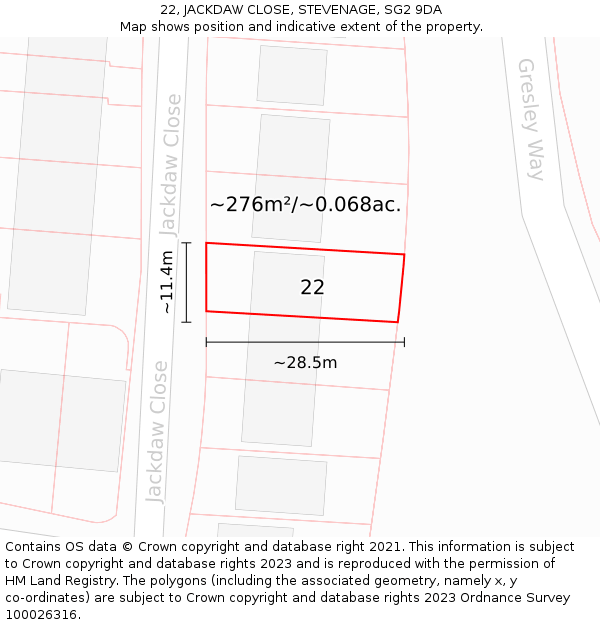 22, JACKDAW CLOSE, STEVENAGE, SG2 9DA: Plot and title map