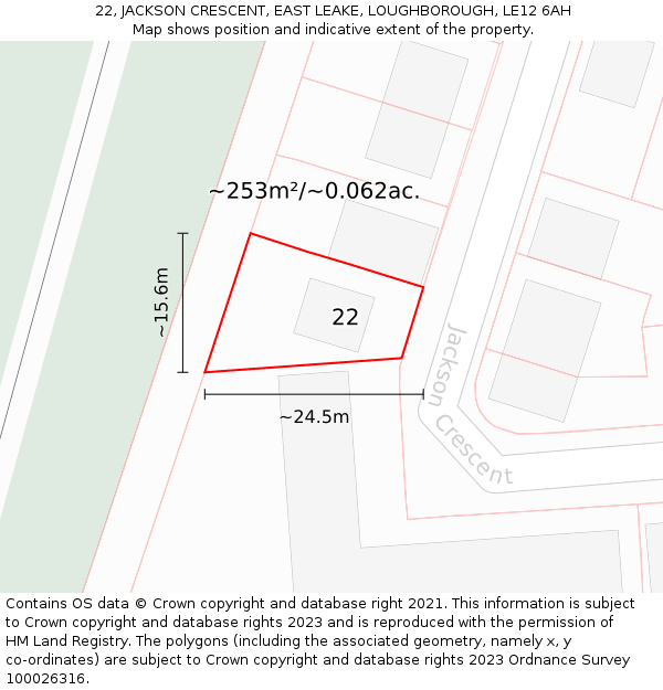 22, JACKSON CRESCENT, EAST LEAKE, LOUGHBOROUGH, LE12 6AH: Plot and title map