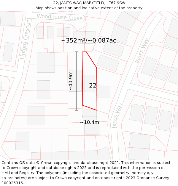 22, JANES WAY, MARKFIELD, LE67 9SW: Plot and title map