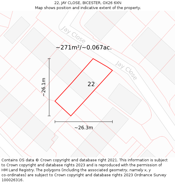 22, JAY CLOSE, BICESTER, OX26 6XN: Plot and title map