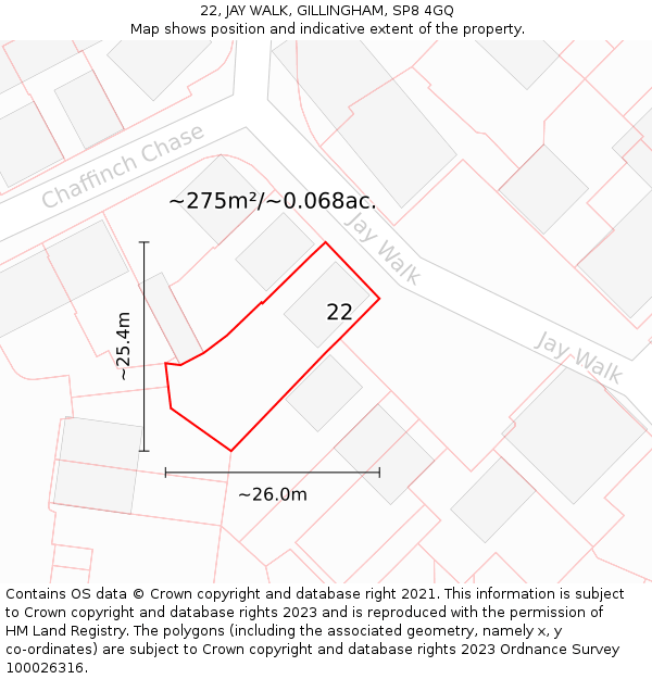 22, JAY WALK, GILLINGHAM, SP8 4GQ: Plot and title map