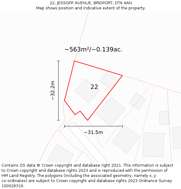 22, JESSOPP AVENUE, BRIDPORT, DT6 4AN: Plot and title map