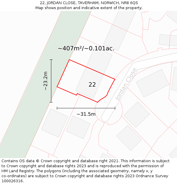 22, JORDAN CLOSE, TAVERHAM, NORWICH, NR8 6QS: Plot and title map