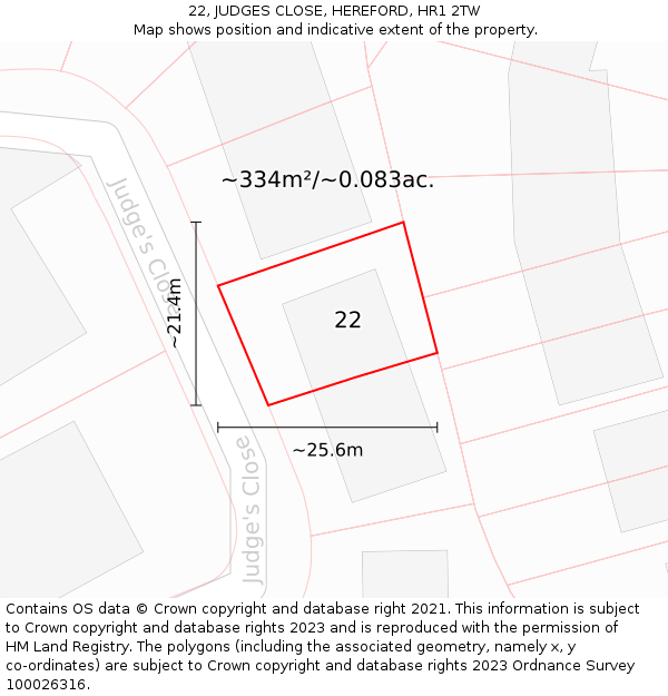 22, JUDGES CLOSE, HEREFORD, HR1 2TW: Plot and title map