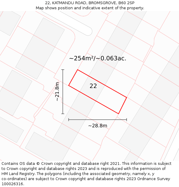 22, KATMANDU ROAD, BROMSGROVE, B60 2SP: Plot and title map