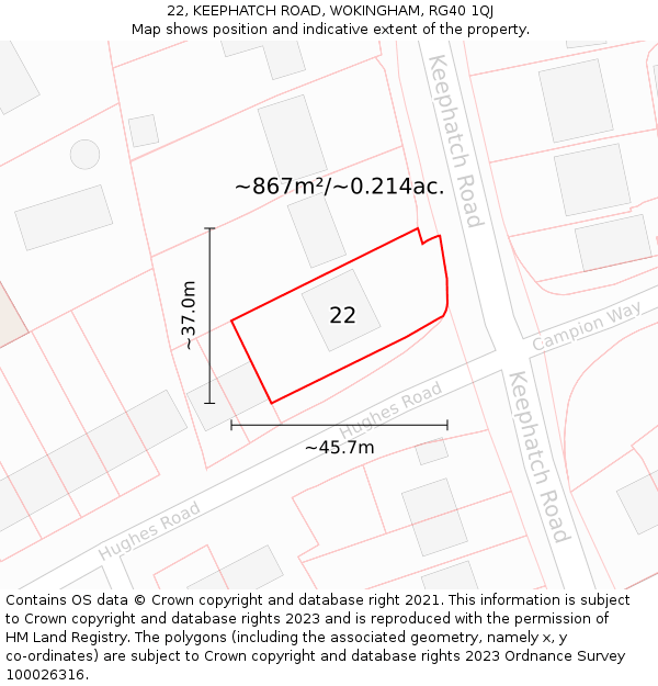 22, KEEPHATCH ROAD, WOKINGHAM, RG40 1QJ: Plot and title map