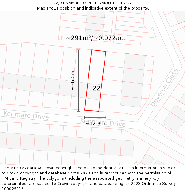 22, KENMARE DRIVE, PLYMOUTH, PL7 2YJ: Plot and title map