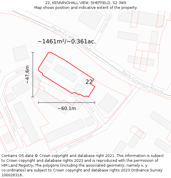 22, KENNINGHALL VIEW, SHEFFIELD, S2 3WX: Plot and title map