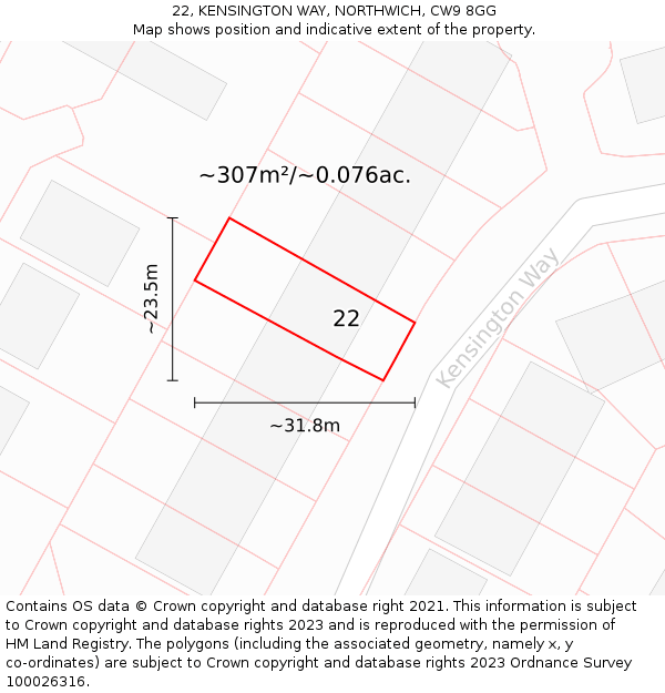 22, KENSINGTON WAY, NORTHWICH, CW9 8GG: Plot and title map