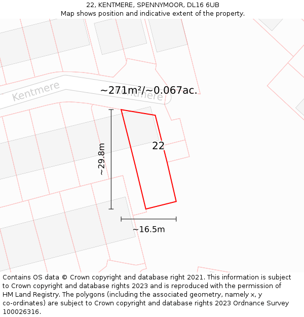 22, KENTMERE, SPENNYMOOR, DL16 6UB: Plot and title map