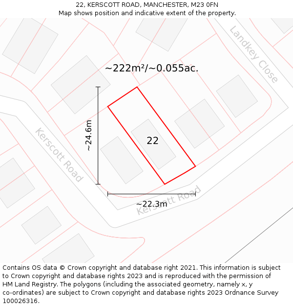 22, KERSCOTT ROAD, MANCHESTER, M23 0FN: Plot and title map