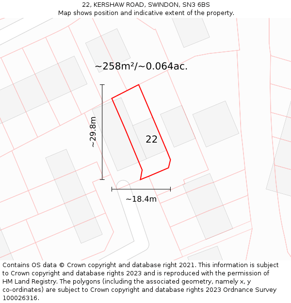 22, KERSHAW ROAD, SWINDON, SN3 6BS: Plot and title map