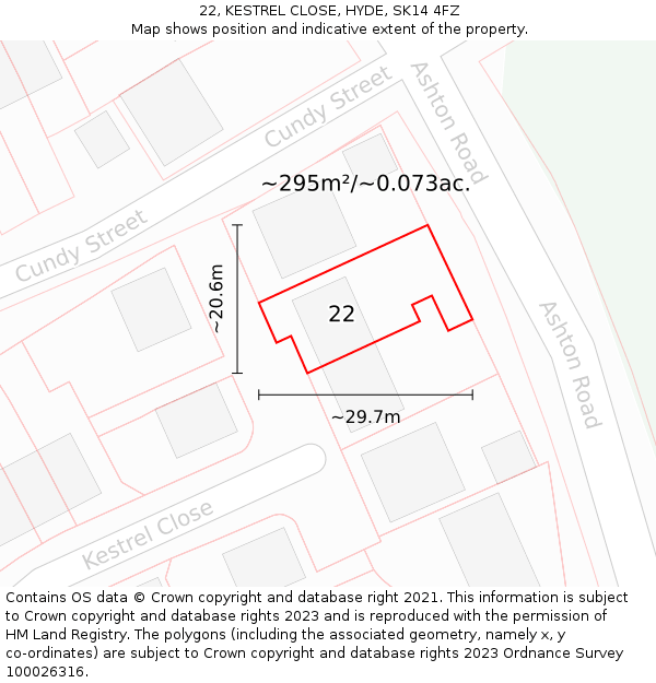 22, KESTREL CLOSE, HYDE, SK14 4FZ: Plot and title map