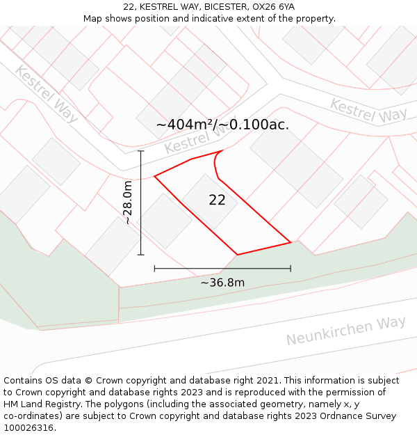 22, KESTREL WAY, BICESTER, OX26 6YA: Plot and title map