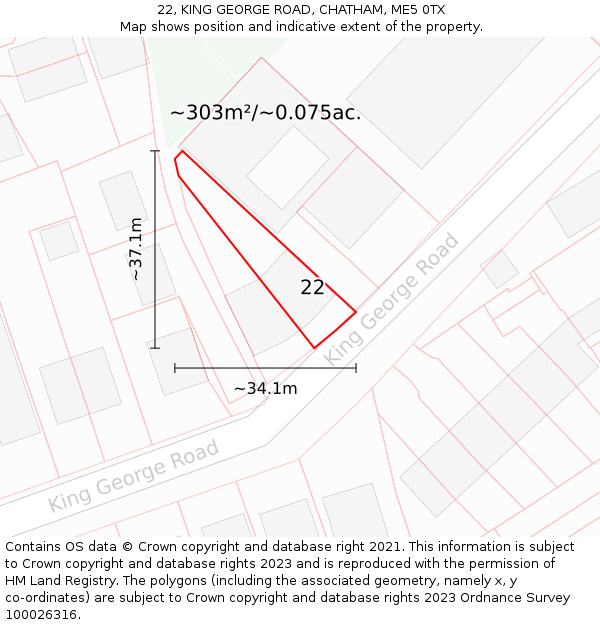 22, KING GEORGE ROAD, CHATHAM, ME5 0TX: Plot and title map