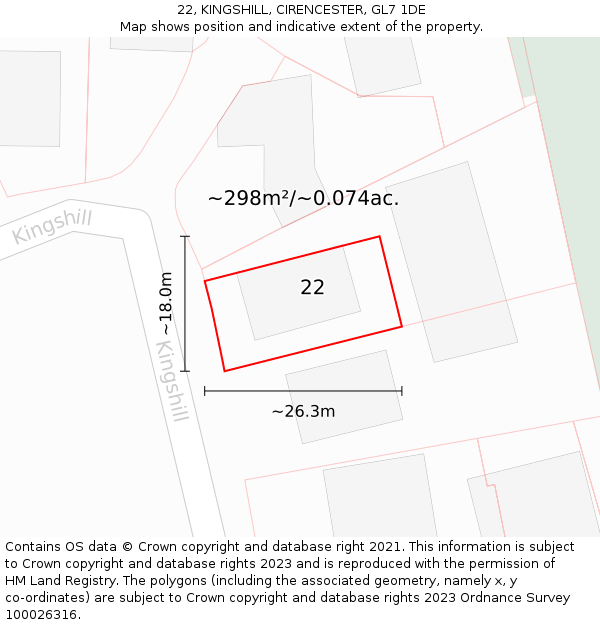 22, KINGSHILL, CIRENCESTER, GL7 1DE: Plot and title map