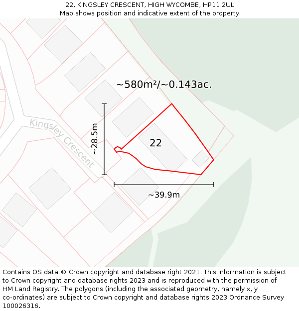 22, KINGSLEY CRESCENT, HIGH WYCOMBE, HP11 2UL: Plot and title map