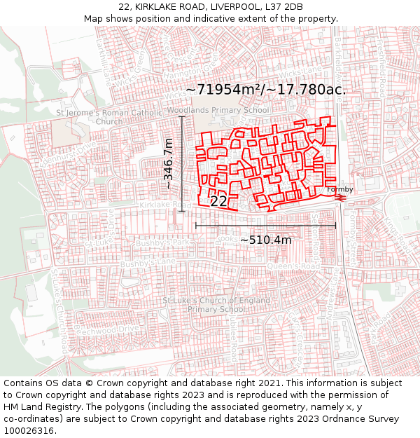 22, KIRKLAKE ROAD, LIVERPOOL, L37 2DB: Plot and title map