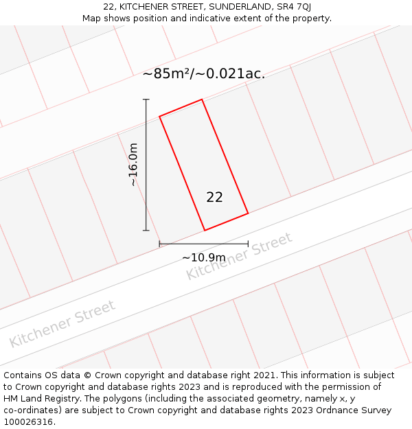 22, KITCHENER STREET, SUNDERLAND, SR4 7QJ: Plot and title map