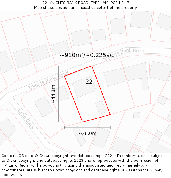 22, KNIGHTS BANK ROAD, FAREHAM, PO14 3HZ: Plot and title map