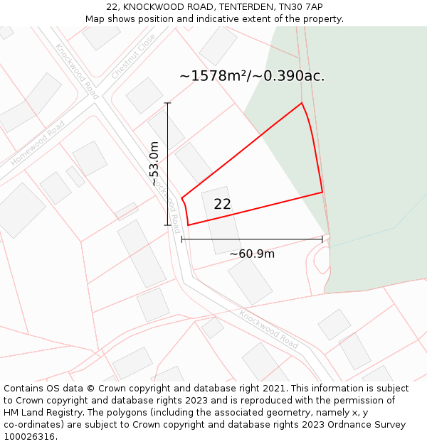 22, KNOCKWOOD ROAD, TENTERDEN, TN30 7AP: Plot and title map