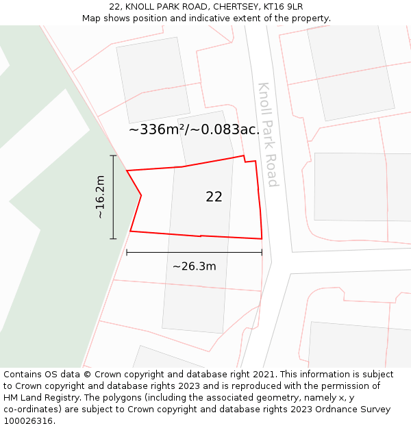 22, KNOLL PARK ROAD, CHERTSEY, KT16 9LR: Plot and title map