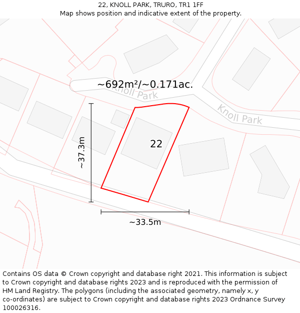 22, KNOLL PARK, TRURO, TR1 1FF: Plot and title map