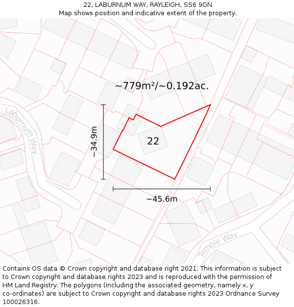 22, LABURNUM WAY, RAYLEIGH, SS6 9GN: Plot and title map