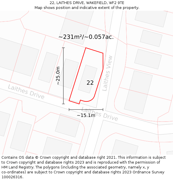 22, LAITHES DRIVE, WAKEFIELD, WF2 9TE: Plot and title map