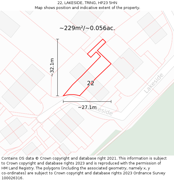 22, LAKESIDE, TRING, HP23 5HN: Plot and title map