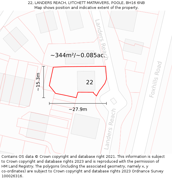 22, LANDERS REACH, LYTCHETT MATRAVERS, POOLE, BH16 6NB: Plot and title map