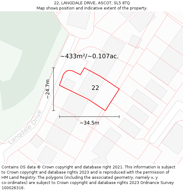 22, LANGDALE DRIVE, ASCOT, SL5 8TQ: Plot and title map