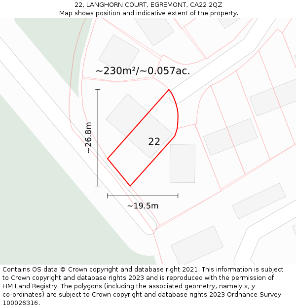 22, LANGHORN COURT, EGREMONT, CA22 2QZ: Plot and title map