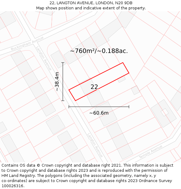 22, LANGTON AVENUE, LONDON, N20 9DB: Plot and title map