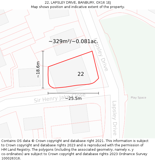 22, LAPSLEY DRIVE, BANBURY, OX16 1EJ: Plot and title map
