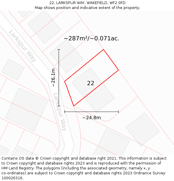 22, LARKSPUR WAY, WAKEFIELD, WF2 0FD: Plot and title map