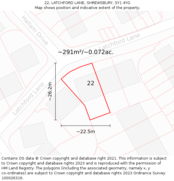 22, LATCHFORD LANE, SHREWSBURY, SY1 4YG: Plot and title map