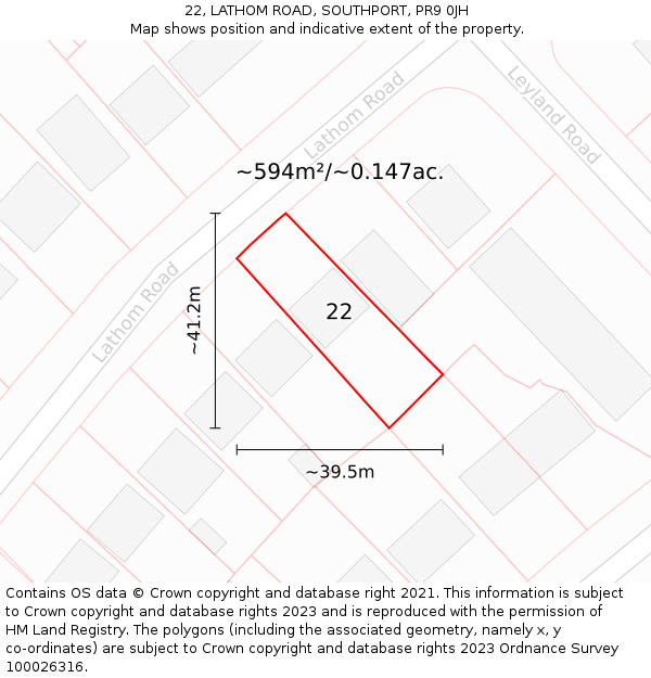 22, LATHOM ROAD, SOUTHPORT, PR9 0JH: Plot and title map