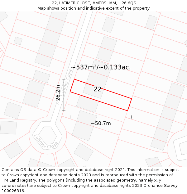 22, LATIMER CLOSE, AMERSHAM, HP6 6QS: Plot and title map