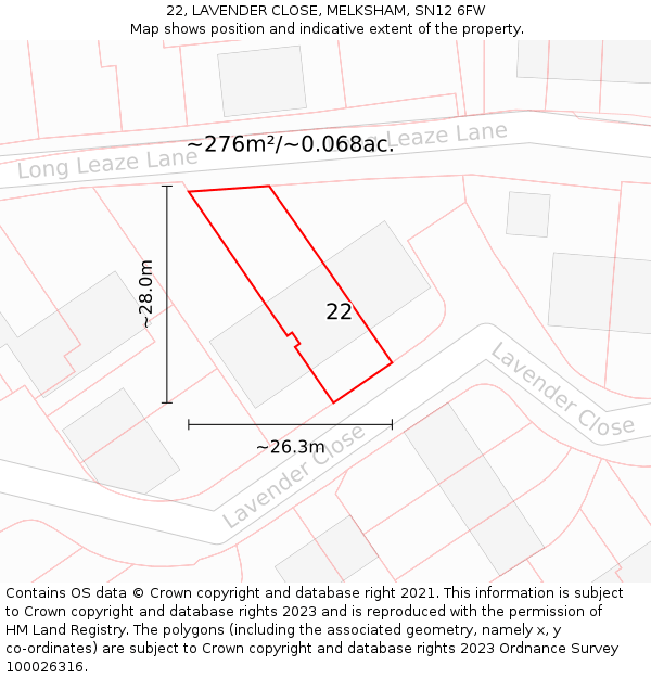 22, LAVENDER CLOSE, MELKSHAM, SN12 6FW: Plot and title map