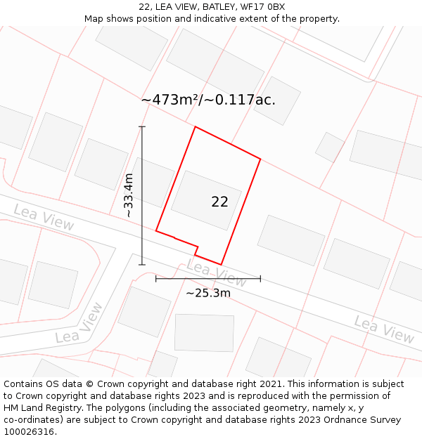 22, LEA VIEW, BATLEY, WF17 0BX: Plot and title map