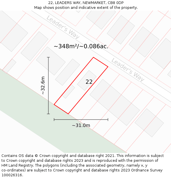 22, LEADERS WAY, NEWMARKET, CB8 0DP: Plot and title map