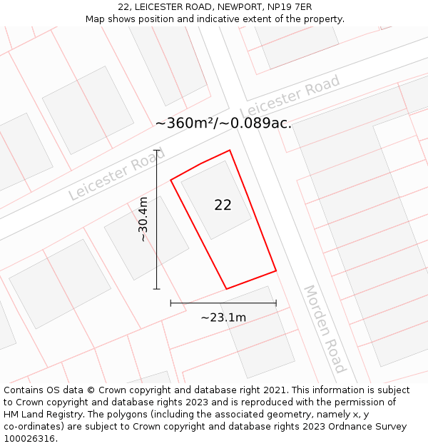22, LEICESTER ROAD, NEWPORT, NP19 7ER: Plot and title map