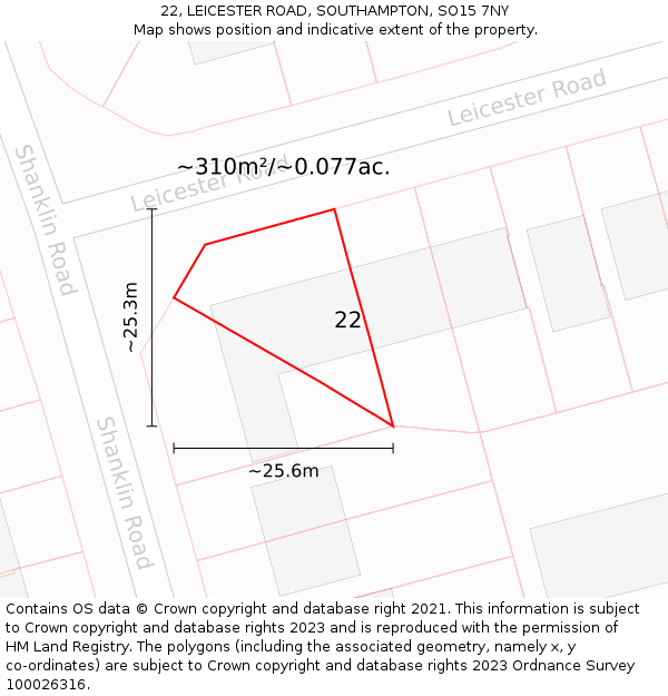 22, LEICESTER ROAD, SOUTHAMPTON, SO15 7NY: Plot and title map