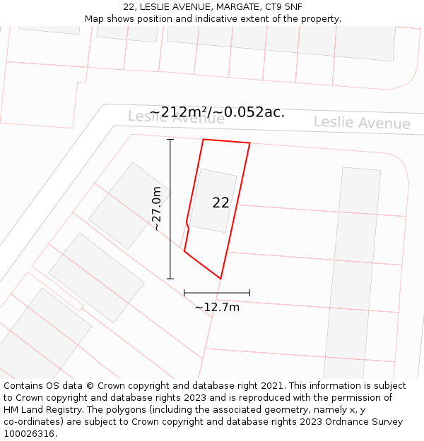 22, LESLIE AVENUE, MARGATE, CT9 5NF: Plot and title map